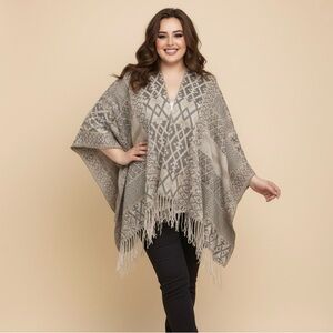 INC International Concepts Geometric Patterned Wrap - Gray and Cream